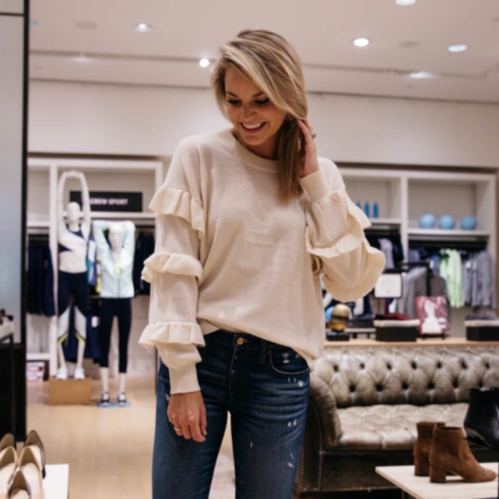 J Crew ruffle sleeve sweater
